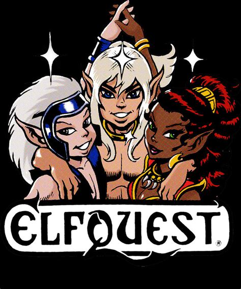 Classic Elfquest Trio Image, a decades-old promotional image featuring Cutter, Leetah, and Skywise all looking very close indeed.